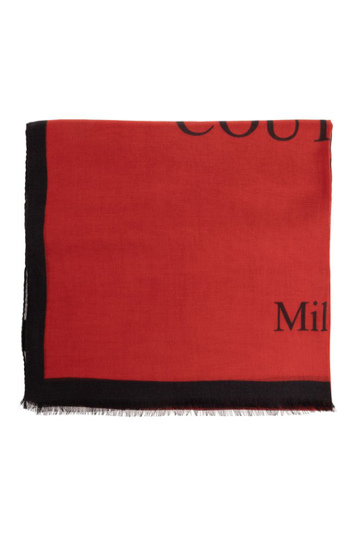 Moschino Logo Printed Scarf In Red
