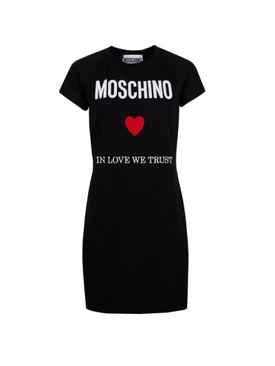 Moschino Logo刺绣短款t恤式连衣裙 In Black