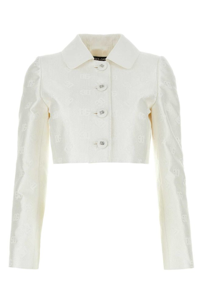 Dolce & Gabbana Dg Logo Quilted Jacquard Jacket In White