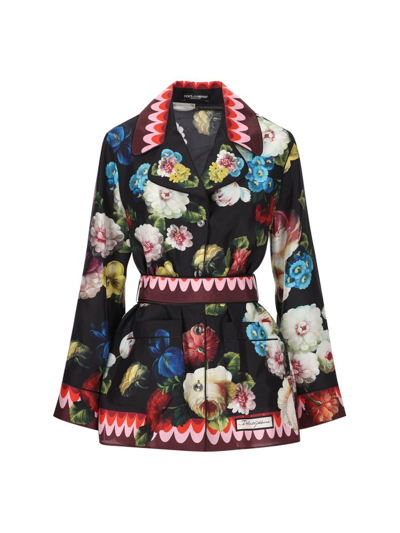 Dolce & Gabbana Floral Printed Belted Shirt In Multicolore