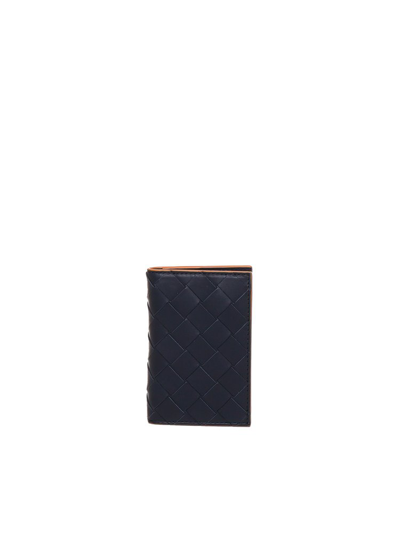 Bottega Veneta Intrecciato Flap Card Case In Blue