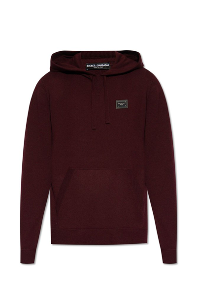 Dolce & Gabbana Logo-plaque Knitted Hoodie In Red