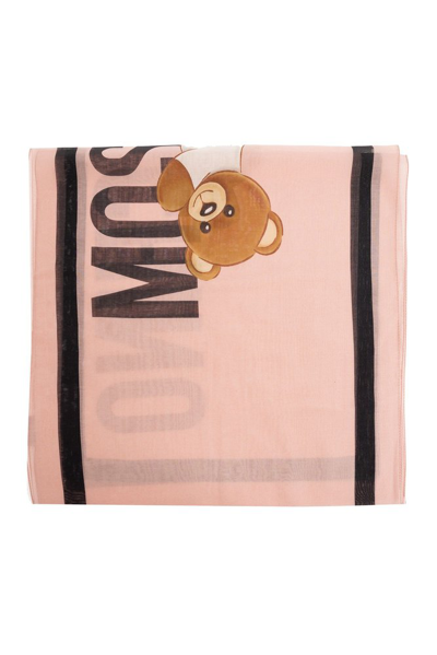 Moschino Teddy Bear Printed Fringed In Pink