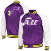 MITCHELL & NESS MITCHELL & NESS PURPLE UTAH JAZZ DOUBLE CLUTCH SATIN RAGLAN FULL-SNAP JACKET