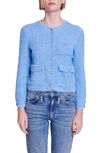 Maje Moscoli Tweed Jacket In Blue