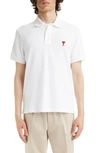 Ami Alexandre Mattiussi White Logo Embroidery Polo Shirt In Wool Gabardine White