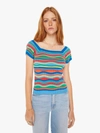 MOTHER THE SQUARED TOP MULTI STRIPE SWEATER