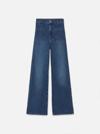 Frame Le Slim Palazzo Bardot Pocket Jeans In Blue