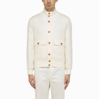 BRUNELLO CUCINELLI BRUNELLO CUCINELLI LIGHTWEIGHT JACKET IN WHITE WOOL AND LINEN MEN