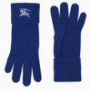BURBERRY BURBERRY BLUE CASHMERE GLOVES WITH LOGO WOMEN