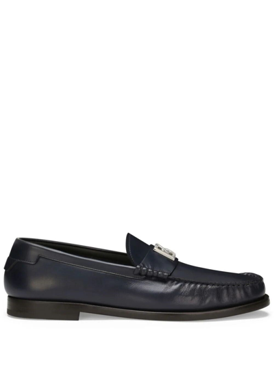 Dolce & Gabbana Men Loafers With Logo Plaque In Blue