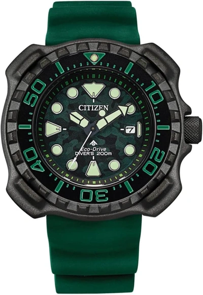 Pre-owned Citizen Men's Promaster Dive Eco-drive Watch, 3-hand Date, Polyurethane Strap, I In Green