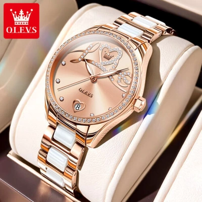 Pre-owned Olevs Ceramic Band Women's Mechanical Watch Luminous Hands Automatic Watch Premium In Rose Gold
