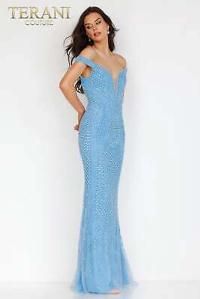 Pre-owned Terani Couture 231gl0411 Evening Dress Lowest Price Guarantee Authentic In Aqua