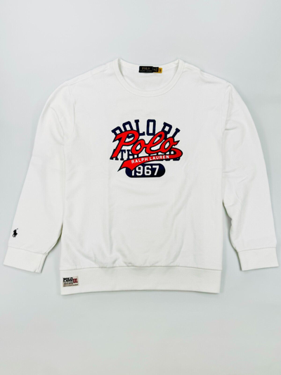 Pre-owned Polo Ralph Lauren White Logo Crew Neck Fleece Sweatshirt