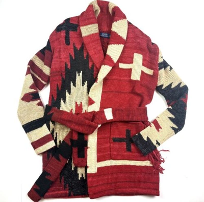 Pre-owned Polo Ralph Lauren $998  Xxs Red Wool Blend Southwestern Shawl Cardigan Coat