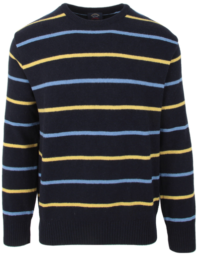 Pre-owned Paul & Shark Yachting Men's Pullover Sweater Jumper L Wool & Polyamide Striped In Blue