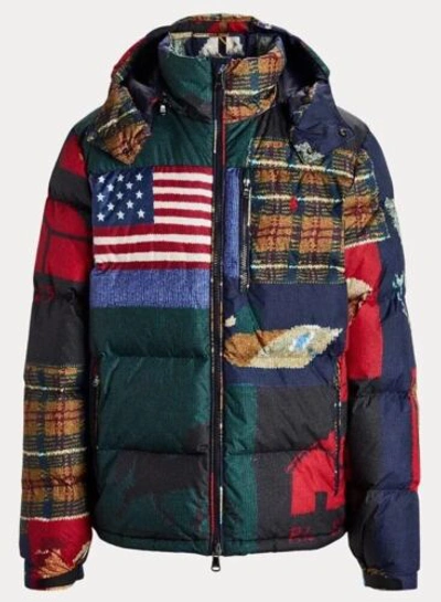 Pre-owned Ralph Lauren Polo  Polo Country Usa Patchwork Water-repellent Down Jacket Coat In Multicolor