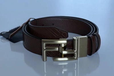 Pre-owned Fendi $690  Ff Calf Leather Brown Reversible Belt One Size 7c0344 Italy