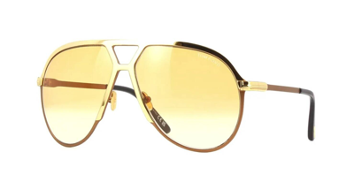 Pre-owned Tom Ford Xavier Ft 1060 Shiny Gold/brown Shaded (30f) Sunglasses