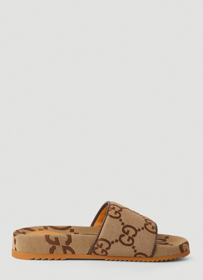 Gucci Gg Jacquard Slides In Beige