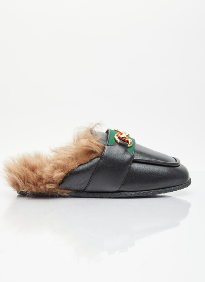 Gucci Men Horsebit Slippers In Black