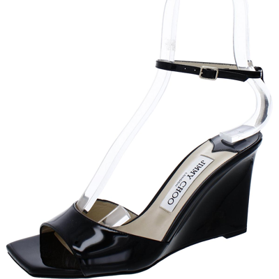 Pre-owned Jimmy Choo Womens Brien 85 Patent Ankle Strap Wedge Sandals Shoes Bhfo 3648 In Black