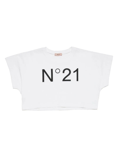 N°21 Kids' Logo印花短款t恤 In White