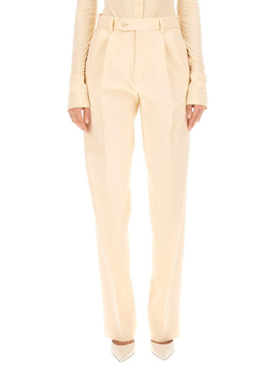 Max Mara Button Detailed Straight Leg Pants In White