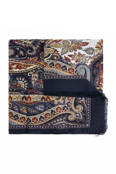 Etro Graphic Printed Frayed Edge Scarf In Fantasia Blu