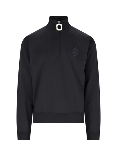 Jw Anderson Logo Patch Half-zip Sweatshirt In Black