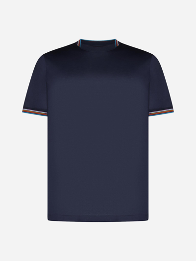 Paul Smith Stripe-detail Cotton T-shirt In Blue