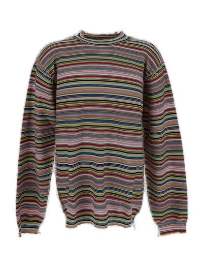 Maison Margiela Striped Knitted Long-sleeved T-shirt In Multicolor
