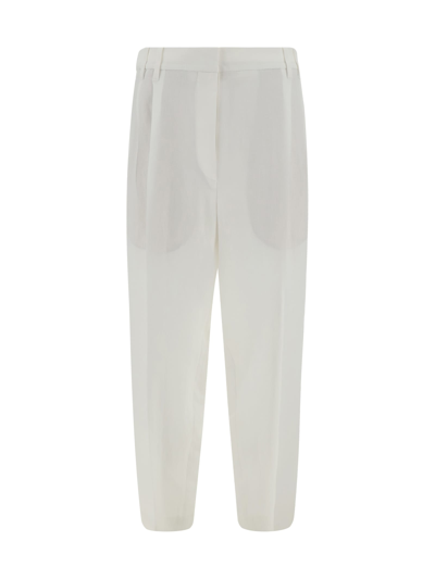 Brunello Cucinelli Linen Blend Trousers In White