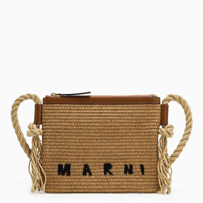 Marni Marcel Woven Logo Shoulder Bag In Brown