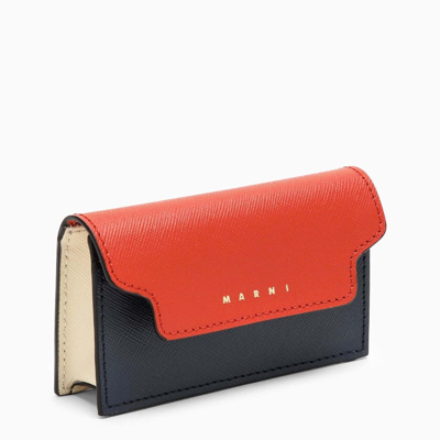 Marni Red/blue Leather Business Card Holder Women In Brown