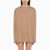 PRADA PRADA BEIGE COTTON JERSEY LONG-SLEEVED T-SHIRT WOMEN