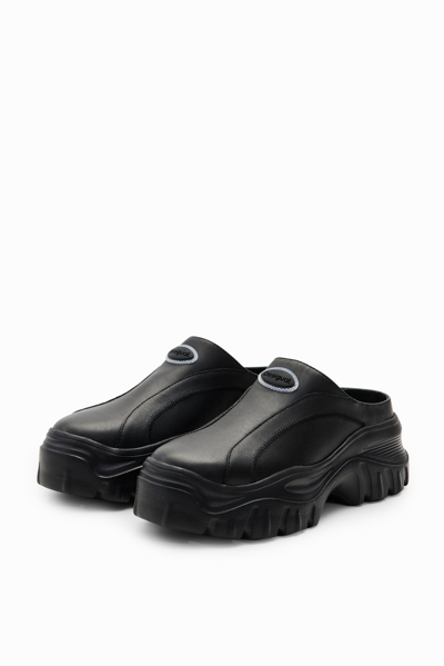 Desigual Chunky Leather Clogs In Black