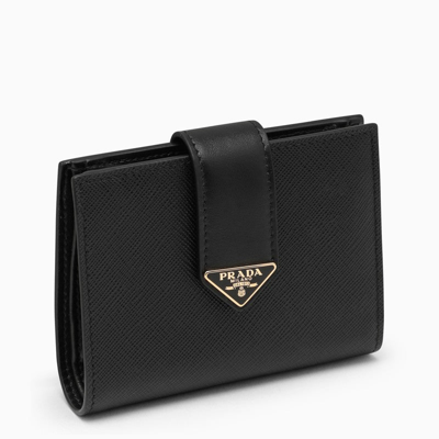 Prada Black Leather Buttoned Wallet Women