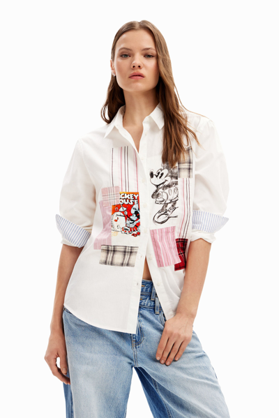 Desigual Patchwork Mickey Mouse Shirt In White