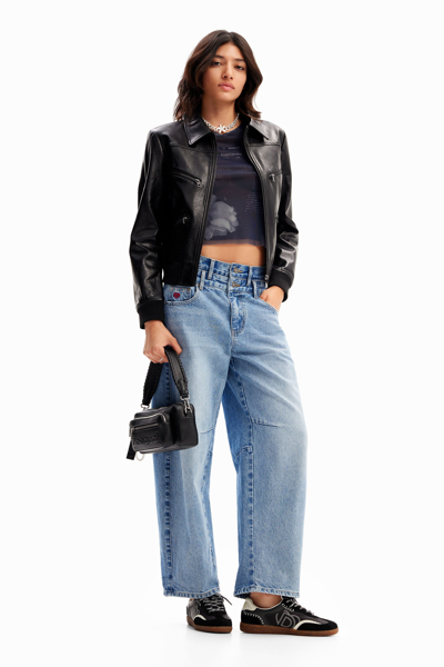 Desigual Double-waistband Balloon Jeans In Blue