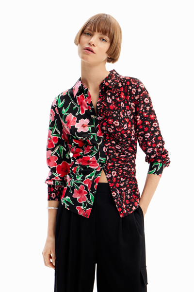 Desigual Floral Gathered Shirt In Red