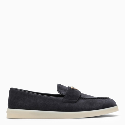 PRADA PRADA BLUE SUEDE LOAFER WITH LOGO WOMEN