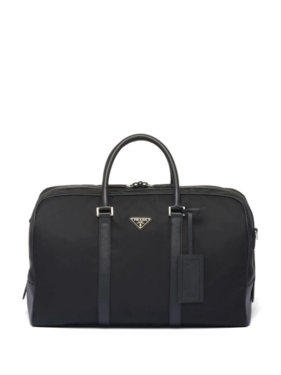 Prada Men Re-nylon And Saffiano Leather Duffel Bag In Black