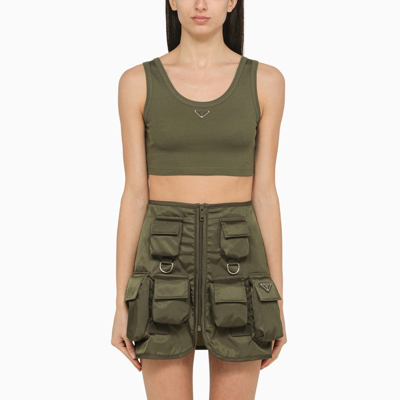 Prada Military Cotton Short Top Women In Green