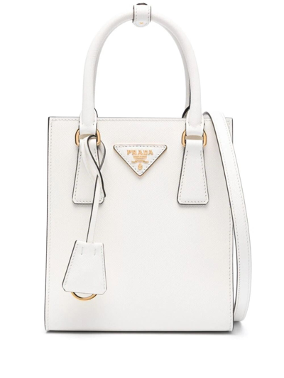 Prada Women Saffiano Leather Handbag In White