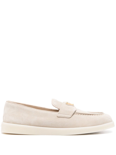 Max Mara Prada Suede Calf Leather Loafers In Nude & Neutrals