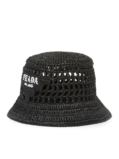 Prada Women Woven Fabric Bucket Hat In Black