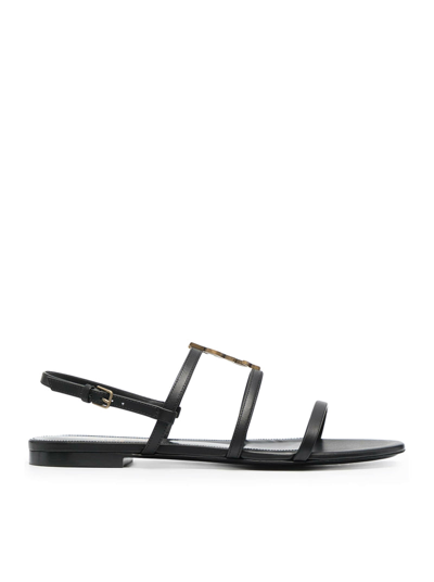 Saint Laurent Women Cassandra Monogram Flat Sandals In Black