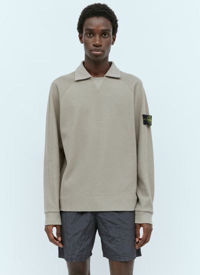 Stone Island Spread Collar Knit Sweater In Grey